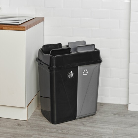 (100L Hitam/Abu-abu) 40L/60L/100L Tempat Sampah Dapur Kompartemen Ganda Konektor Dasar